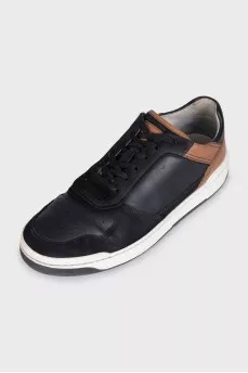 Men's black leather and suede sneakers