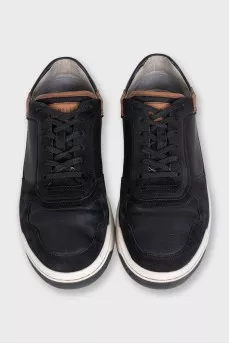 Men's black leather and suede sneakers