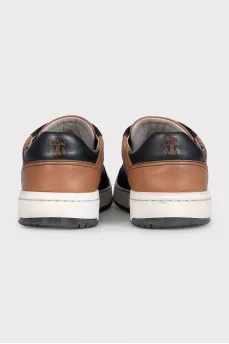 Men's black leather and suede sneakers