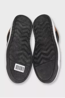 Men's black leather and suede sneakers