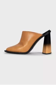 Brown leather mules with heels