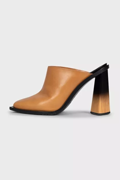 Brown leather mules with heels