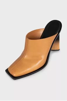 Brown leather mules with heels