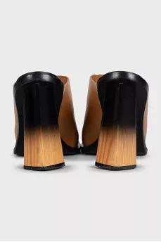 Brown leather mules with heels
