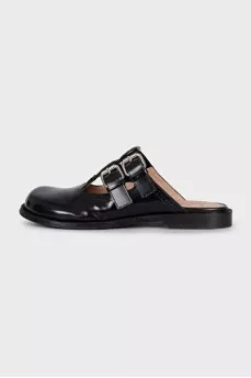 Black leather mules with buckles