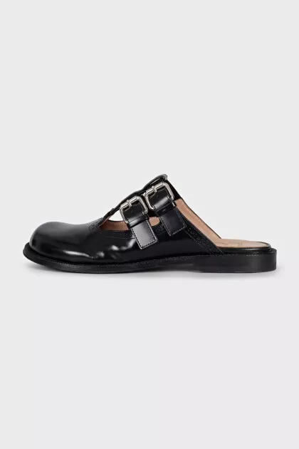 Black leather mules with buckles
