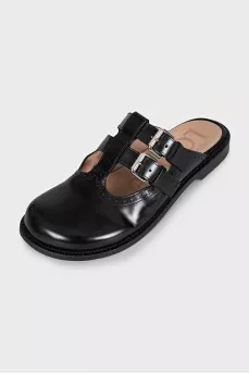 Black leather mules with buckles