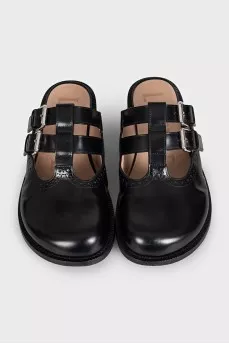 Black leather mules with buckles