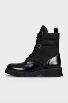 Black leather and textile lace-up boots