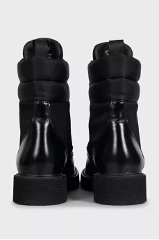 Black leather and textile lace-up boots