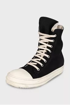Black high-top sneakers with a zipper and laces