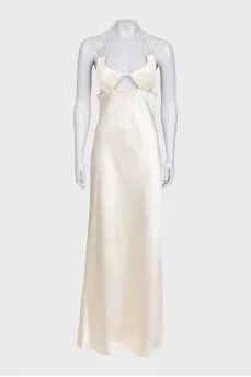 Beige satin dress with ties