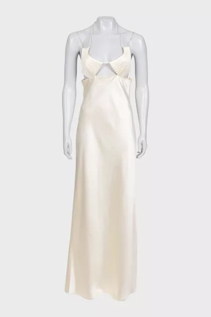 Beige satin dress with ties