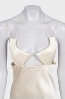 Beige satin dress with ties