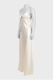Beige satin dress with ties
