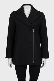 Black coat with a silver zipper