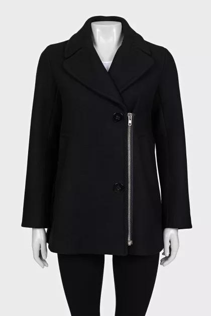 Black coat with a silver zipper