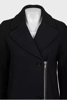 Black coat with a silver zipper