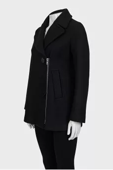 Black coat with a silver zipper