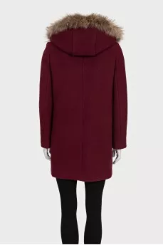 Burgundy zippered coat with fur