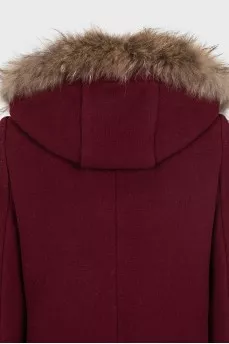 Burgundy zippered coat with fur
