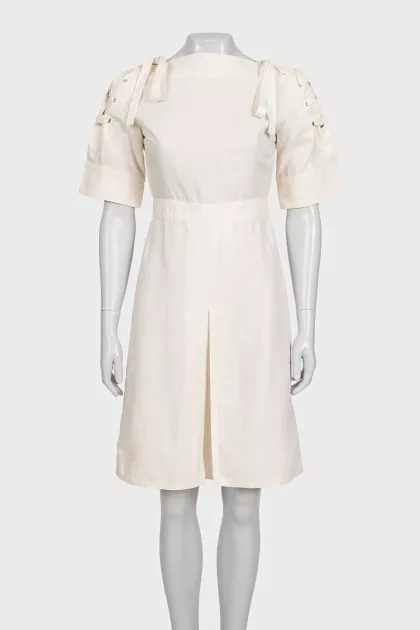 White dress with tie sleeves