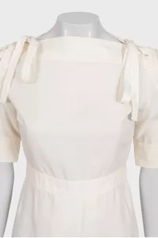White dress with tie sleeves
