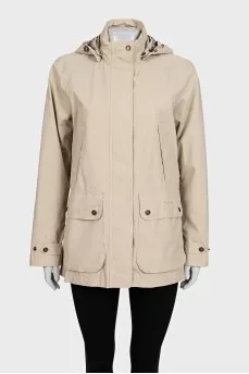 Beige parka with a hood