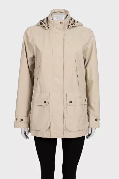 Beige parka with a hood