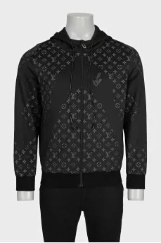 Men's black sports jacket with a signature print