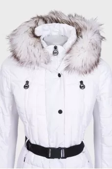 White fitted down jacket with a hood