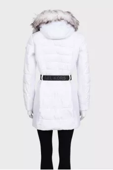 White fitted down jacket with a hood