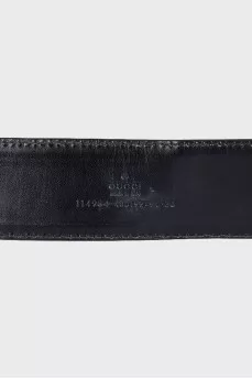 Black leather and fabric belt with a print