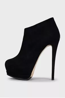 Black suede heeled ankle boots