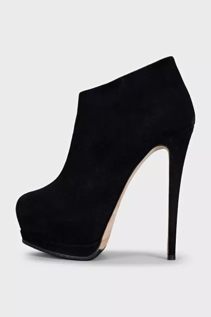 Black suede heeled ankle boots