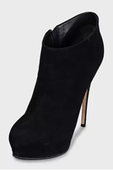 Black suede heeled ankle boots