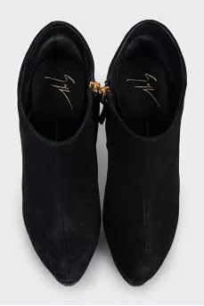 Black suede heeled ankle boots