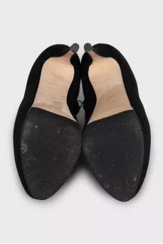 Black suede heeled ankle boots