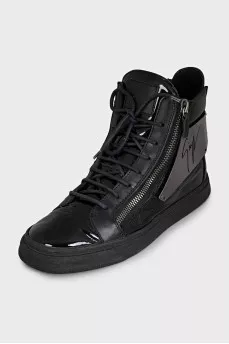 Men's black boots with a zipper and laces