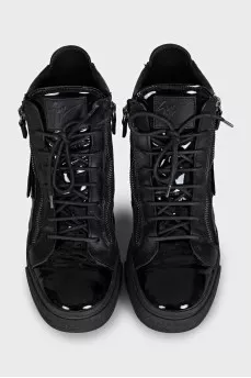 Men's black boots with a zipper and laces