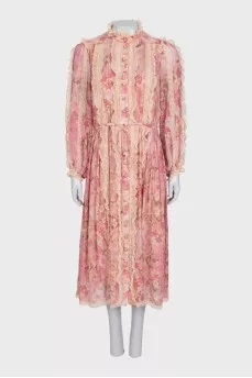 Pink printed ruffle maxi dress
