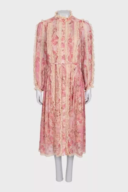Pink printed ruffle maxi dress
