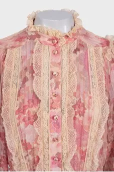 Pink printed ruffle maxi dress