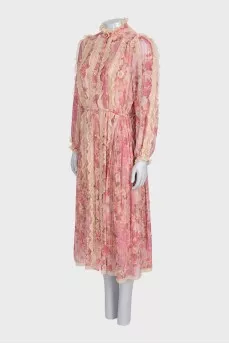 Pink printed ruffle maxi dress