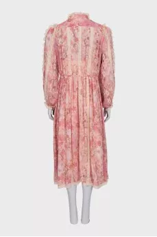 Pink printed ruffle maxi dress
