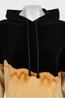 Velour hoodie with print and tag