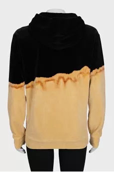 Velour hoodie with print and tag