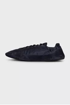 Dark blue textile sneakers with suede inserts