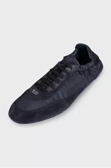 Dark blue textile sneakers with suede inserts