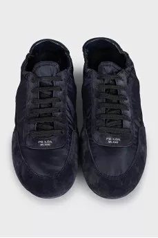 Dark blue textile sneakers with suede inserts